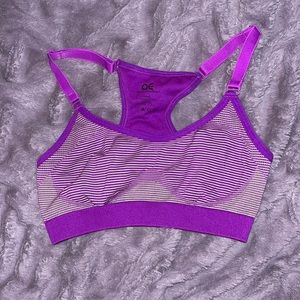 Athletic Essentials purple and green striped sports bra